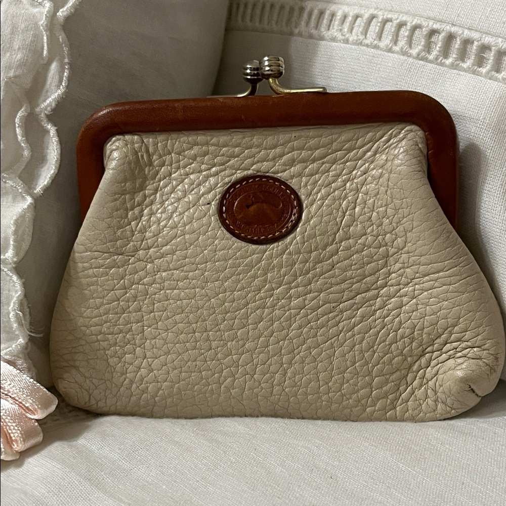 Dooney & Bourke Cream and Brown Leather Clutch